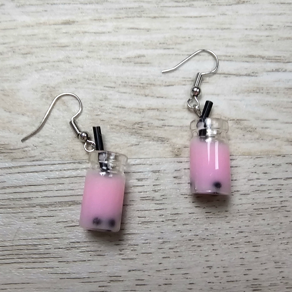 Bobba Rosehip Milk Tea Dangle Earrings - Picture 4 of 6